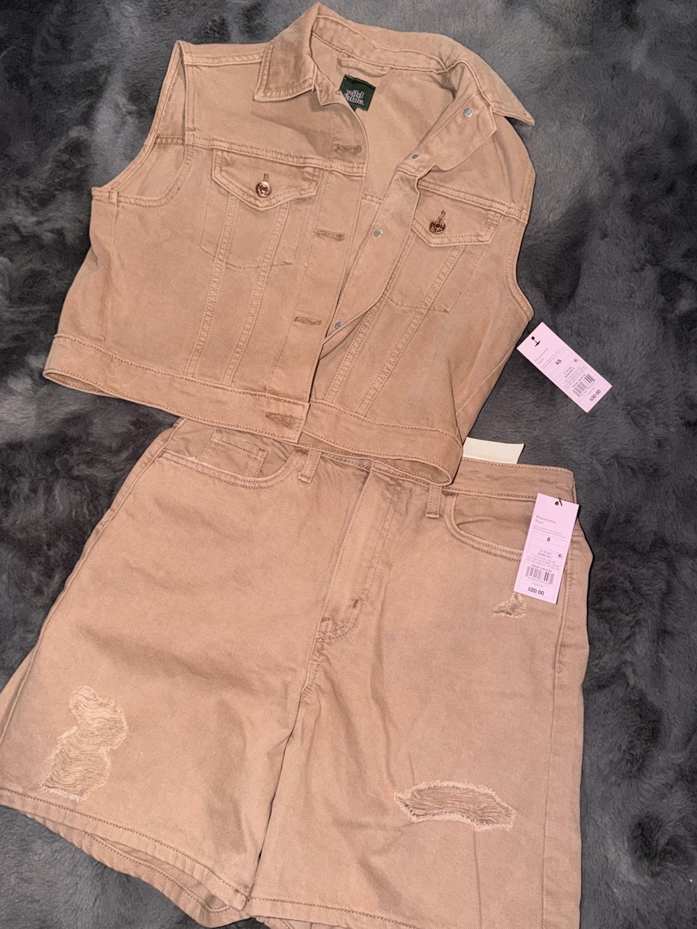 wild fable Tan Denim Crop Vest & High-Waist Shorts Set